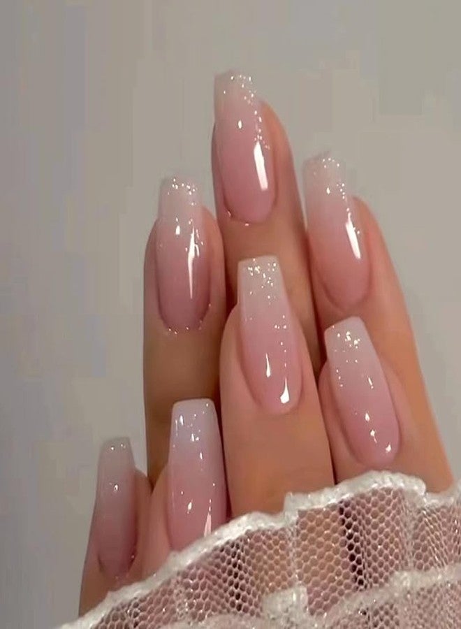 TOGZOM 144Pcs Press on Nails Medium TOGZOM Long Press on Nails Square Fake Nails Ombre Gold Foil Design French Tip False Nails Glossy Glue on Nail Stick on Nail for Women Manicure Kit 6 Packs - Image 5